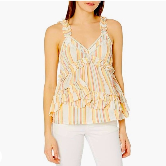 Ella Moss Sammy Tank‎ Blouse Stripes Boho Ruffles Size Medium - Picture 1 of 5